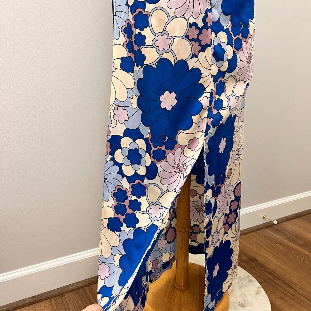 NEW Zara Retro Mod Floral Satin Effect Strapless Midi Dress Sz L - Picture 15 of 15